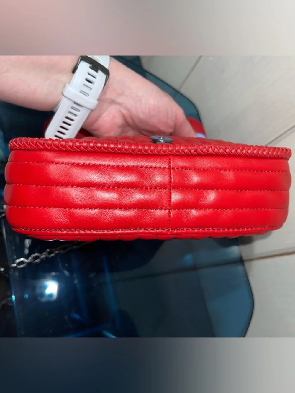 Longchamp Amazone Leather Quilted Chain Strap Shoulder Crossbody Bag in Red NWT - Picture 4 of 7